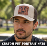 Personalized Custom Pet Portrait Leather Patch Trucker Hat, Gift
