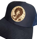 Jimi Hendrix hat, jimi trucker Hat, leather patch hat, cool hat, brown trucker hat, gift idea, guys hat, unisex hat, unique gift, music hat