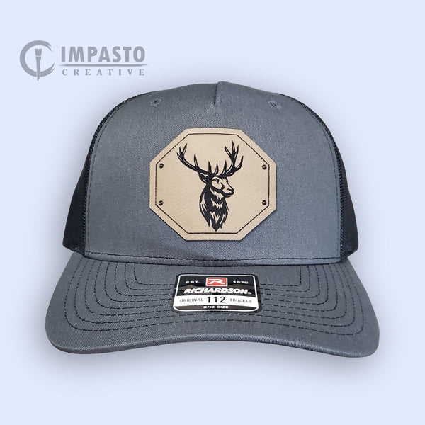 Deer Design Engraved Leather hat, leather patch hat, cool hat, gray bl –  Impasto Creative 93010