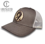 Jimi Hendrix hat, jimi trucker Hat, leather patch hat, cool hat, brown trucker hat, gift idea, guys hat, unisex hat, unique gift, music hat